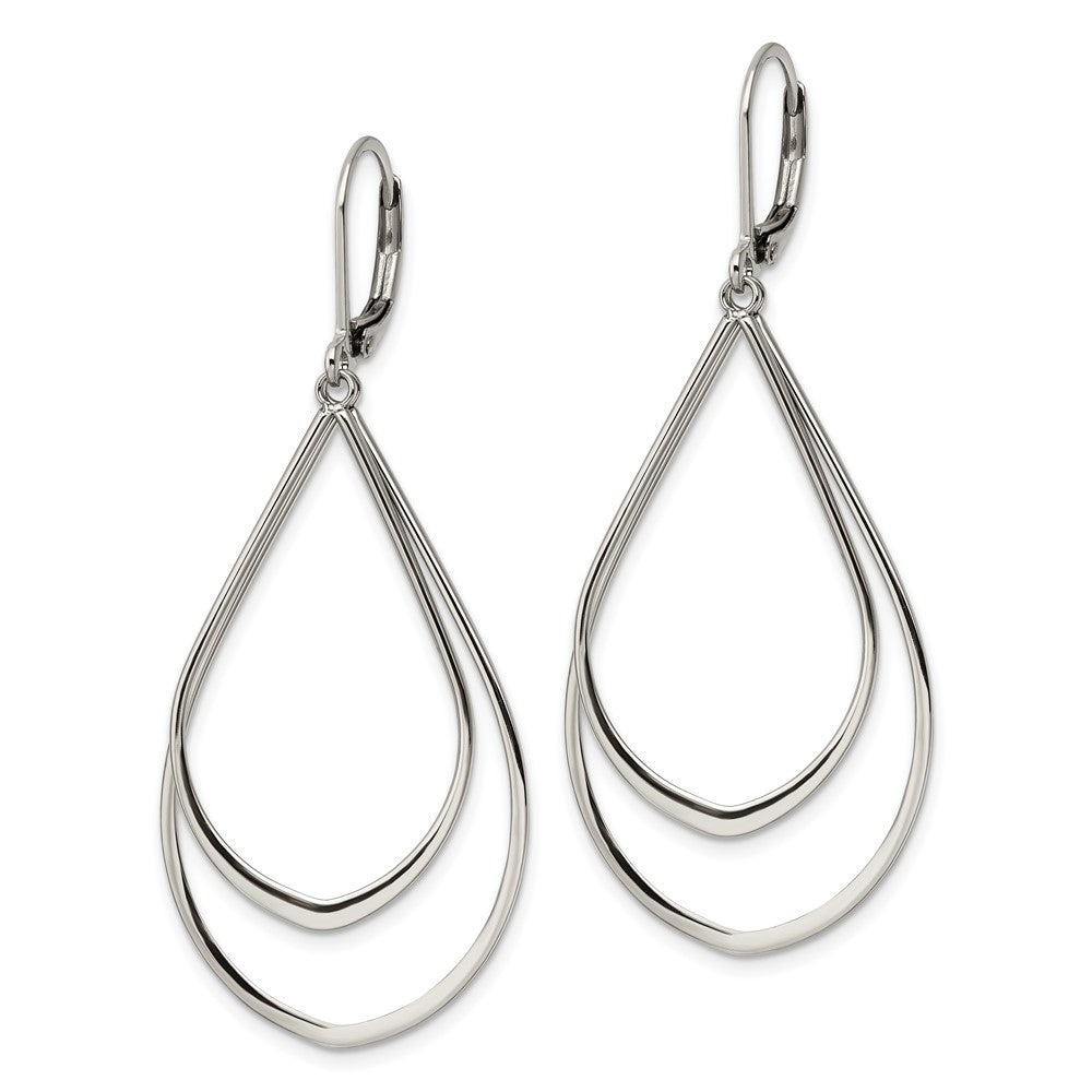 Stainless Steel Polished Double Teardrop Dangle Leverback Earrings
