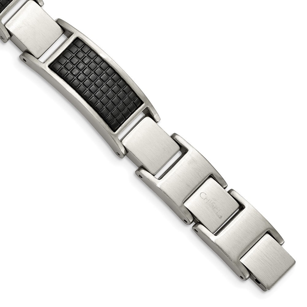 Stainless Steel Brushed & Textured Black IP-plated 8in w/.5in ext. Bracelet 8 inches