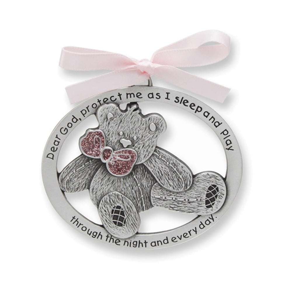 Cathedral Art (Abbey & CA Gift Pink Teddy Bear Crib Medal for Jewelry Making, 2.5" x 2", Silver