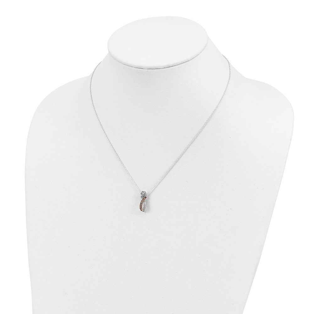 Sterling Silver and 10K Rose Tone Polished Diamond Fancy Necklace
