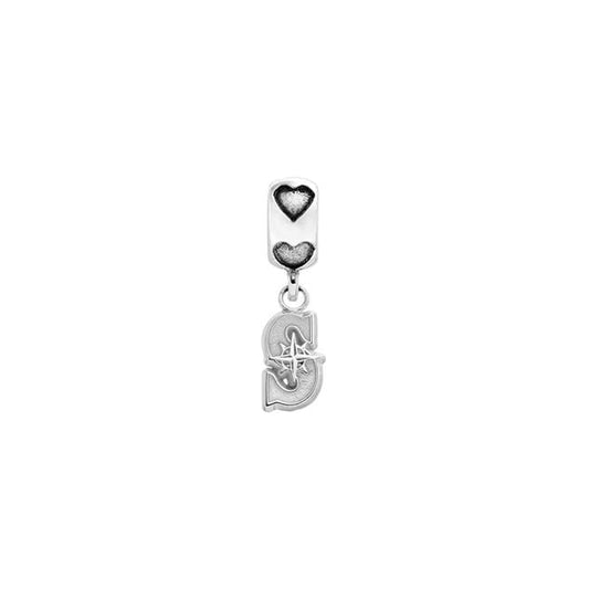Sterling Silver Rhodium-plated LogoArt Seattle Mariners S on Heart Bead