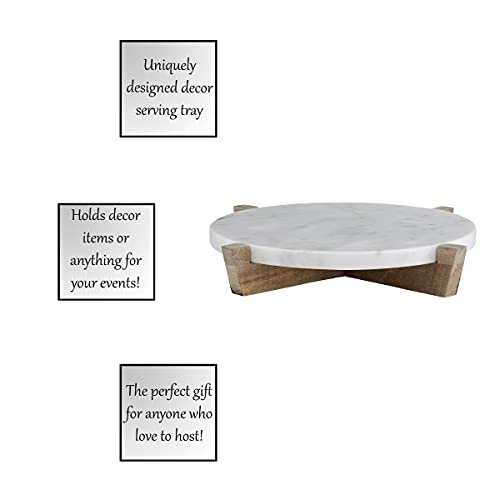 Santa Barbara Design Studio Table Sugar Round Marble Tray with Mango Wood Stand, 11-Inches, Natural
