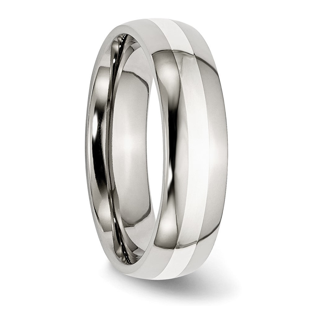 Stainless Steel w/Sterling Silver Inlay Polished 6mm Band Size - 6