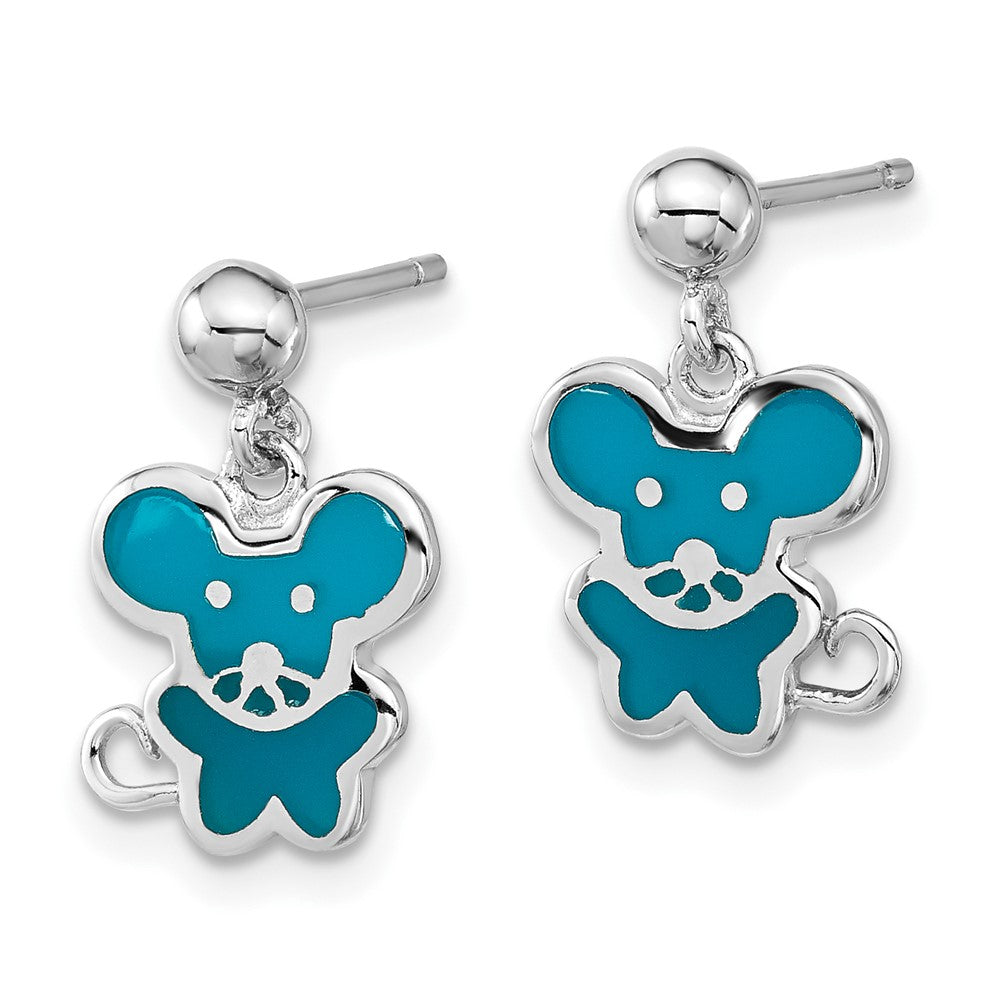 Sterling Silver Blue Enamel Mouse Post Dangle Earrings
