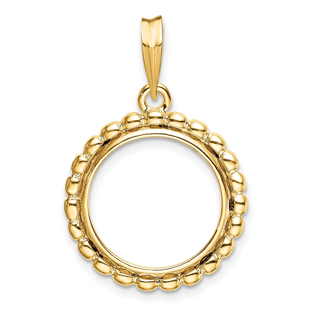 Wideband Distinguished Coin Jewelry 14k Polished with Beaded Edge 15.0mm Prong Coin Bezel Pendant