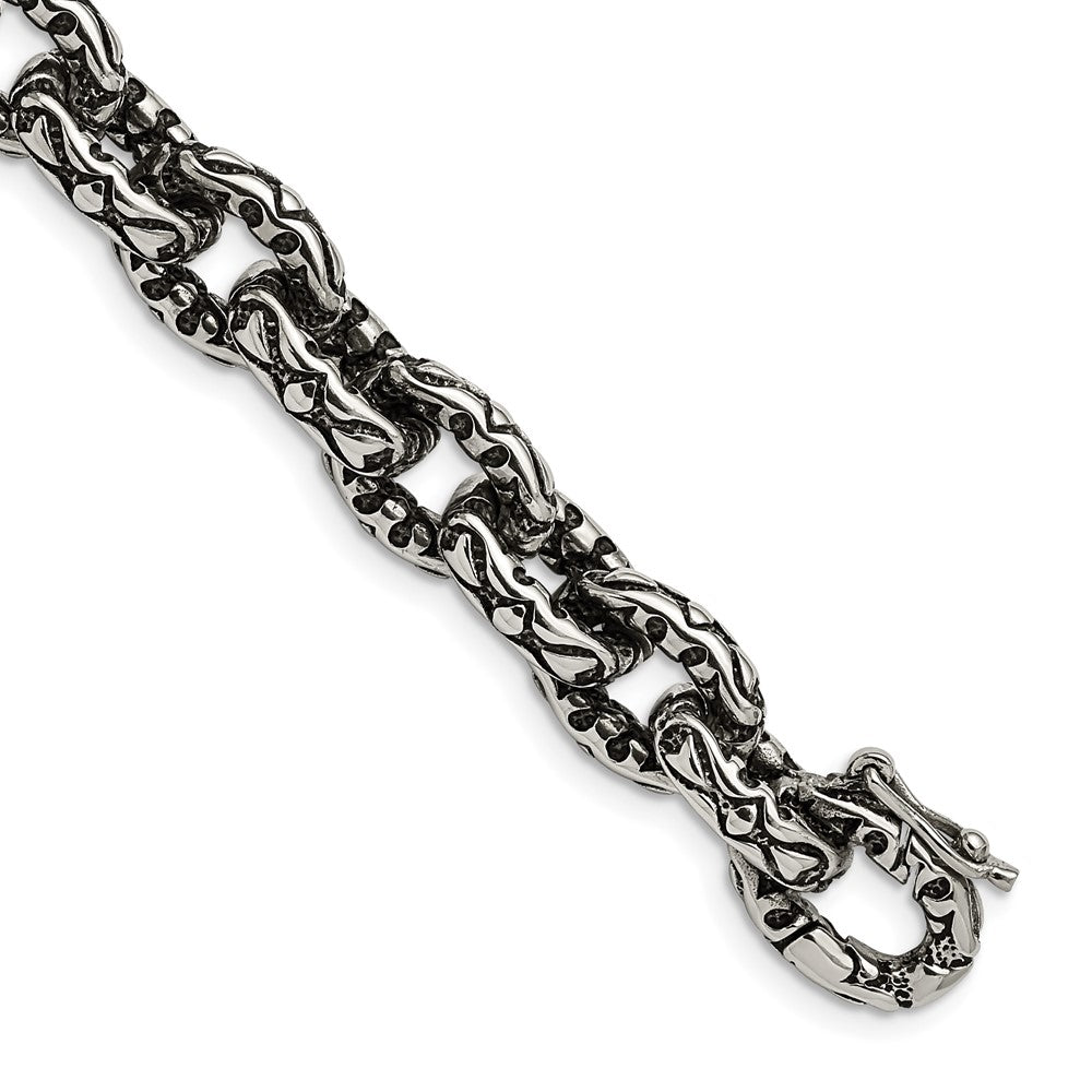 Stainless Steel Antiqued and Textured 8.25in Bracelet 8.25 inches