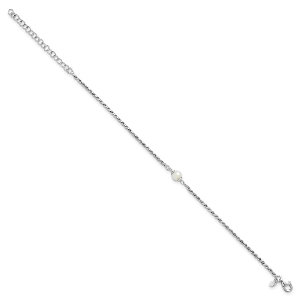 Sterling Silver RH-plt Polished FWC Pearl with 2in ext. Bracelet 9  inches