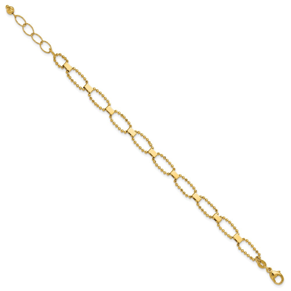 14K Polished / Dia-cut Fancy Beaded Link w/ 1in ext. Bracelet 8  inches