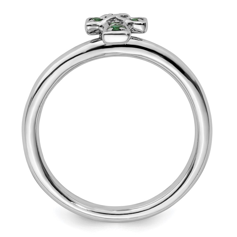 Sterling Silver Stackable Expressions Rhodium Created Emerald Cross Ring Size -6