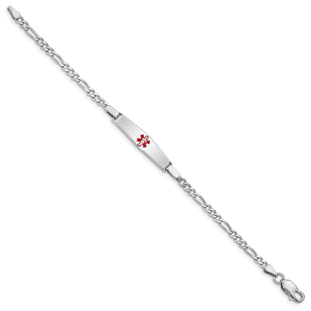 Sterling Silver Rhod-plated Children's Medical ID Bracelet w/Figaro 6 inches