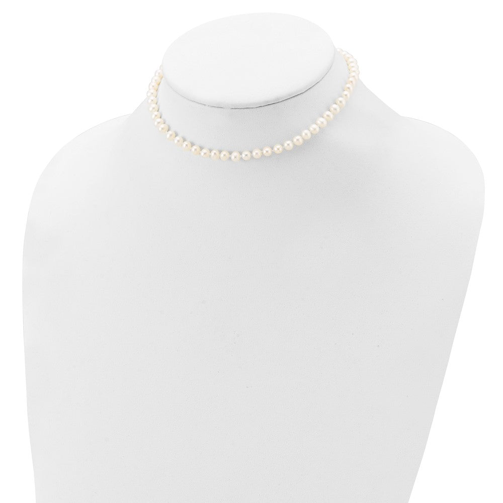 Sterling Silver Madi K Rhodium-plated 5-6mm White Semi-Round Freshwater Cultured Pearl 12 inch Necklace, 4 inch Bracelet & Post Earrings Set