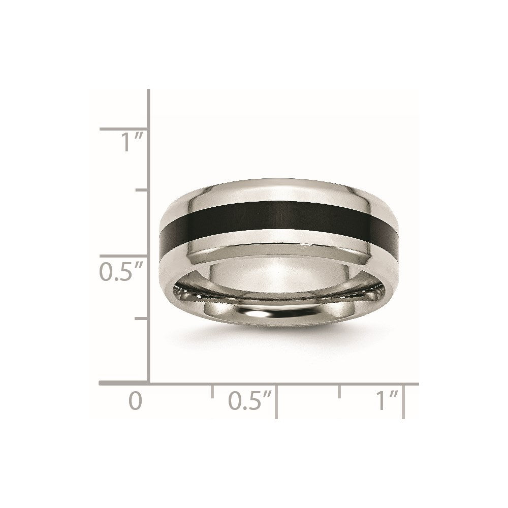 Stainless Steel Polished Black Enamel 8mm Beveled Edge Band Size - 9.5