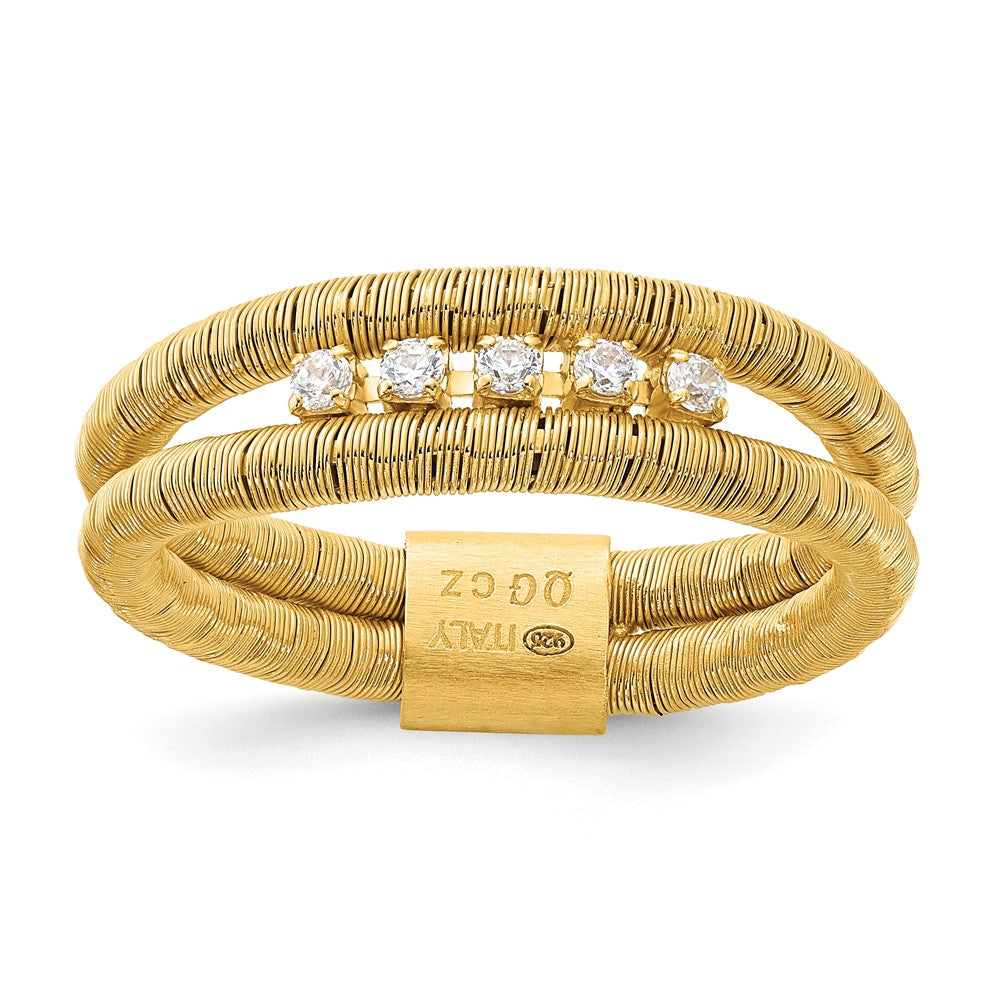 Sterling Silver Gold-plated CZ Wire Wrapped 2 Row Size 7 Ring