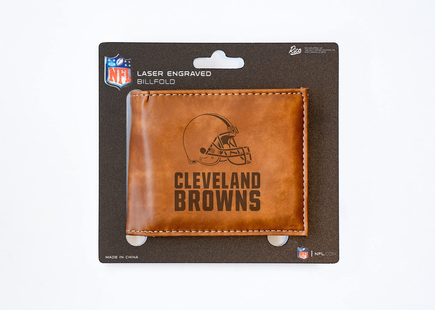 Rico Industries Football Cleveland Browns Brown Laser Engraved Bill-fold Wallet - Slim Design - Great Gift