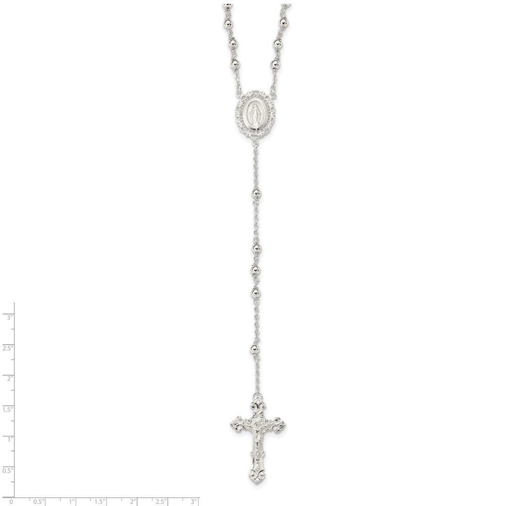 Sterling Silver Polished Rosary Necklace 18 Inches