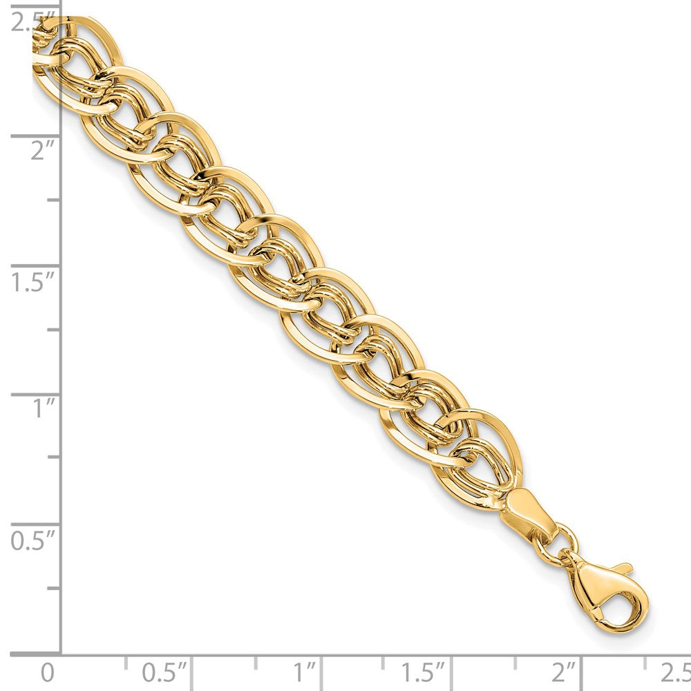 10K Yellow Gold Triple Fancy Link Bracelet 8  inches