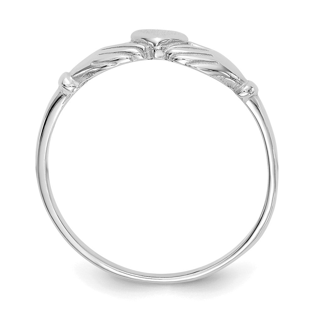 14k White Gold Polished and Satin Claddagh Ring Size 6.5