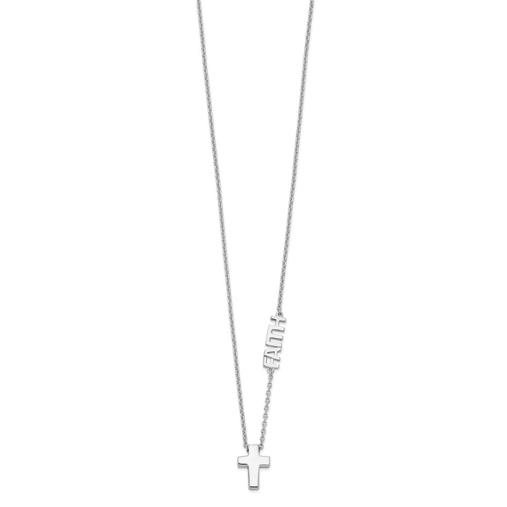 Sterling Silver Rhodium-plated FAITH w/Cross Necklace 18 Inches