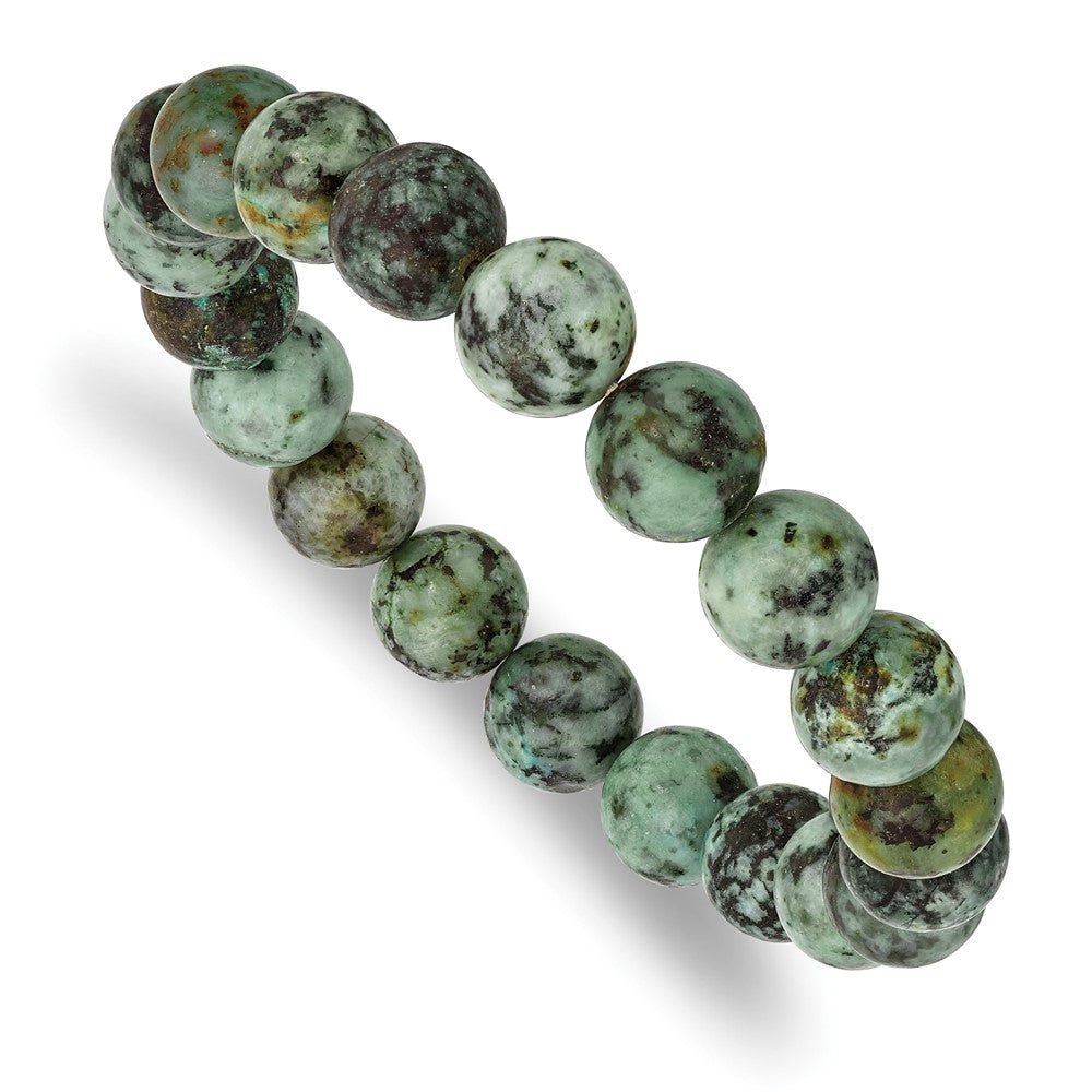 African Pine Agate Beaded Stretch Bracelet 6.5 inches