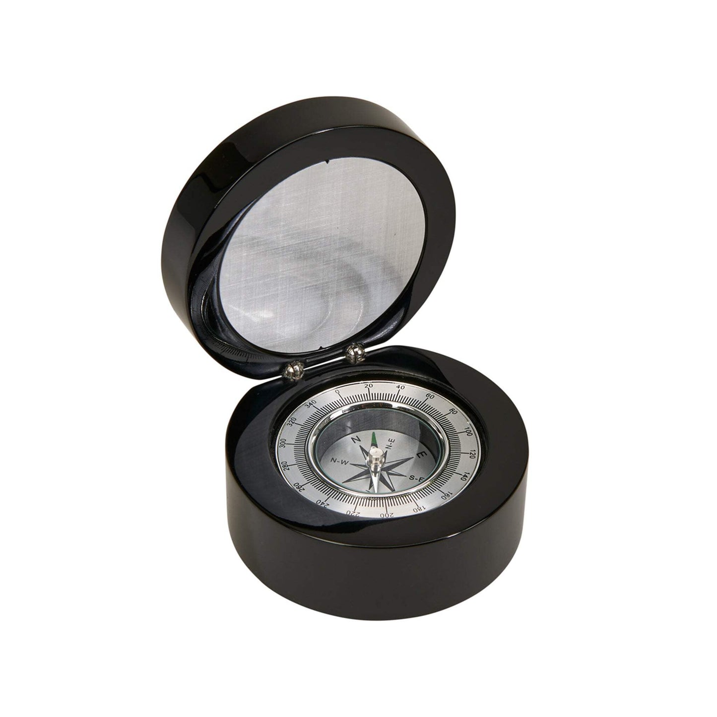 Black Round Wood Box with Compass & Engraving Plate