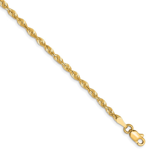10K 2.5mm Diamond-Cut Lightweight Rope Chain 8  inches