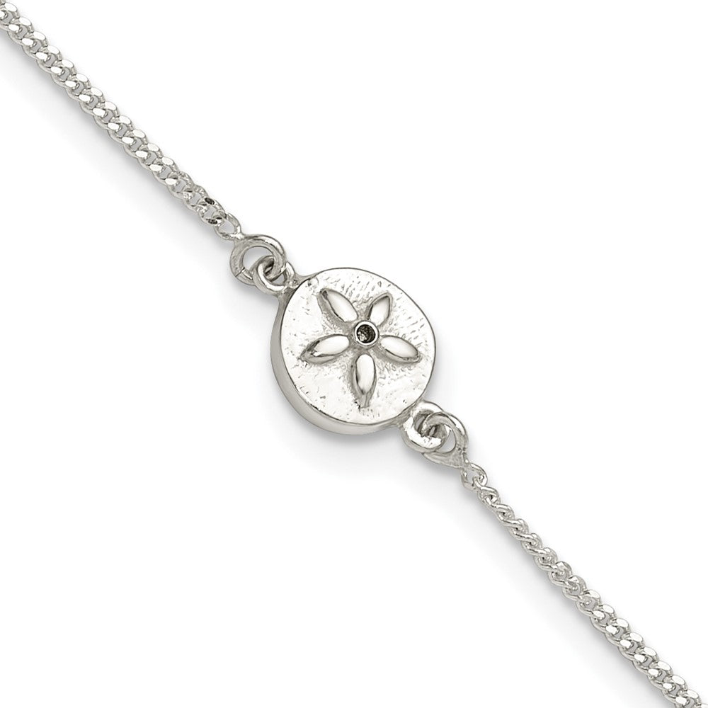Sterling Silver with CZ Sand Dollar 9in Plus 1 in Ext. Anklet 9 inches