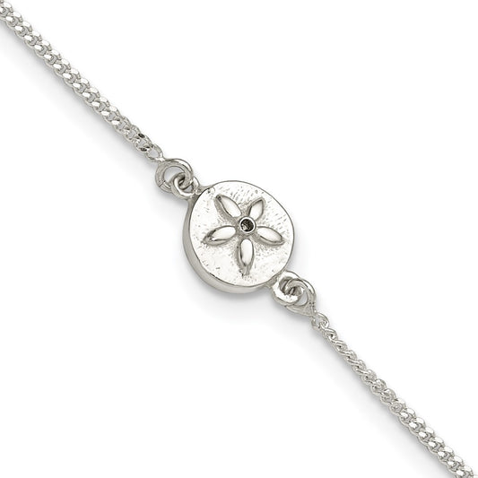 Sterling Silver with CZ Sand Dollar 9in Plus 1 in Ext. Anklet 9 inches