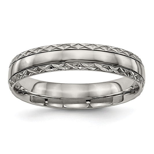 Titanium Polished Grooved 5mm Criss Cross Design Band Size - 7.5