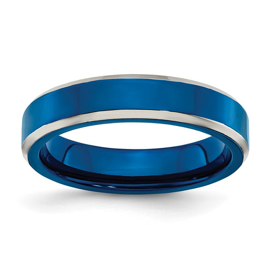 Stainless Steel Polished Blue IP-plated 5mm Band Size - 12