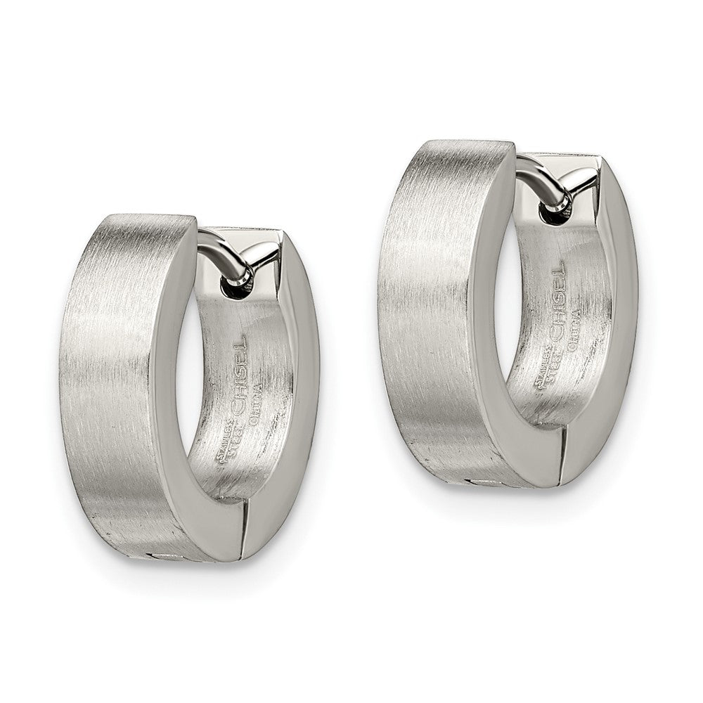 Stainless Steel Brushed and Polished Round 4mm Hinged Hoop Earrings