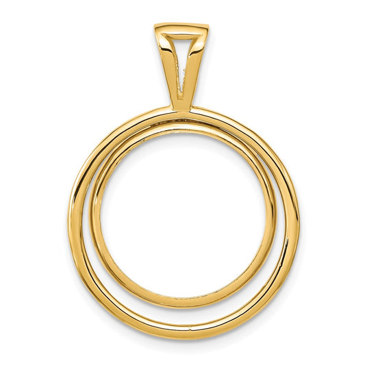 Wideband Distinguished Coin Jewelry 14k Polished Offset Double Circle 17.8mm Prong Coin Bezel Pendant