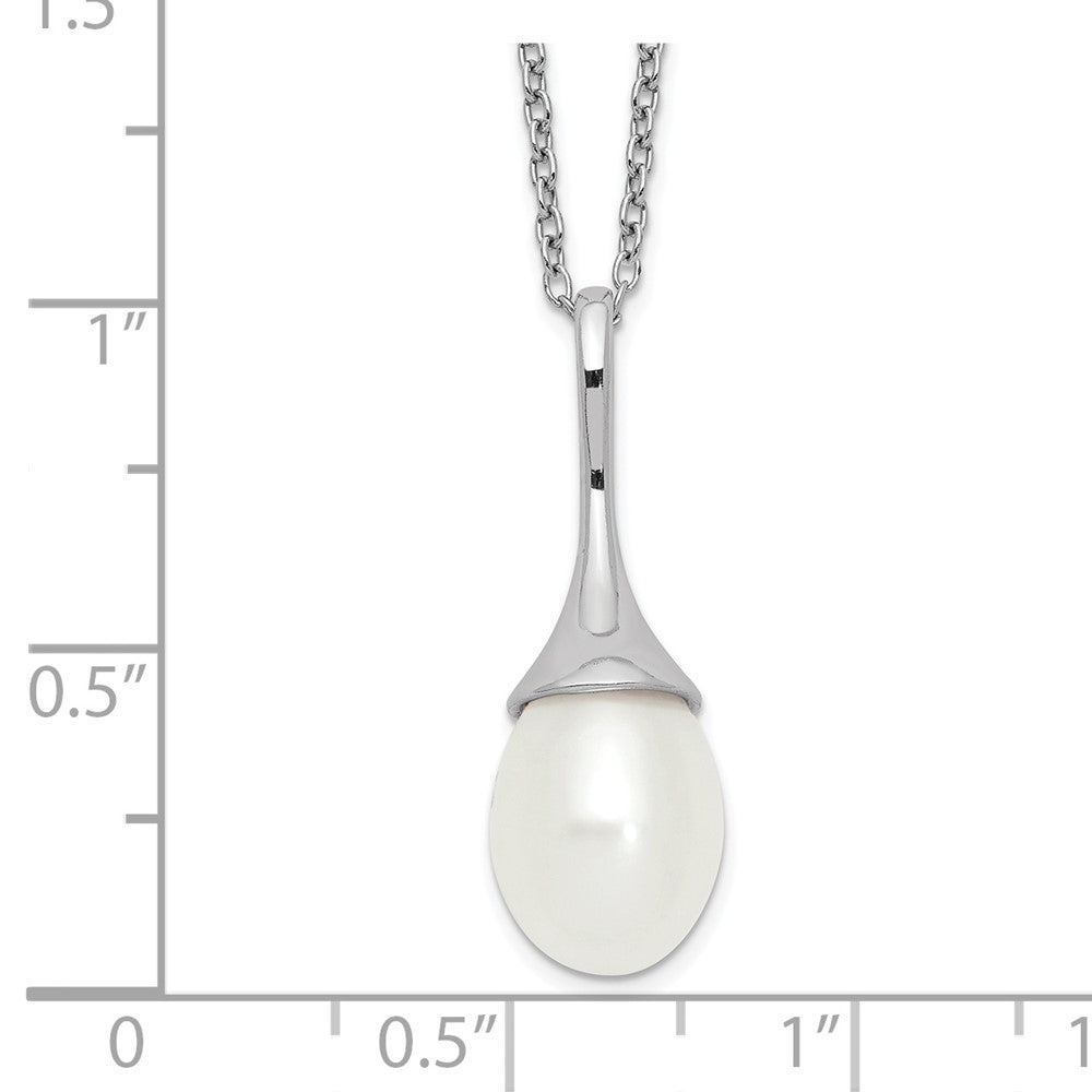Sterling Silver Rhodium-plated 8-9mm White Teardrop Freshwater Cultured Pearl 17 inch Necklace 17 Inches