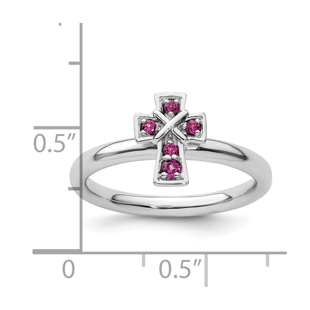 Sterling Silver Stackable Expressions Rhodium Rhodolite Garnet Cross Ring Size -7