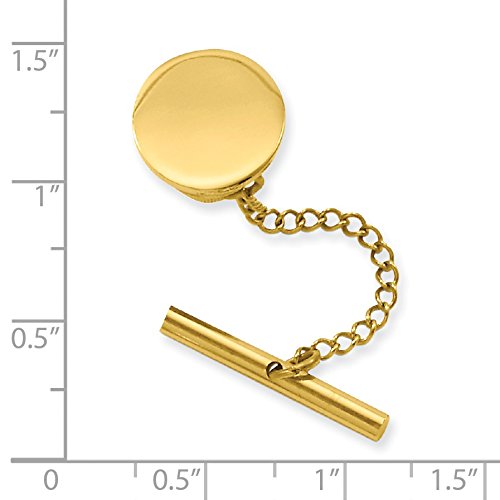 Gold Plated Solid Engravable (front only) Round Polished Tie Tack 8x8mm Wide-Tie Clip for Men