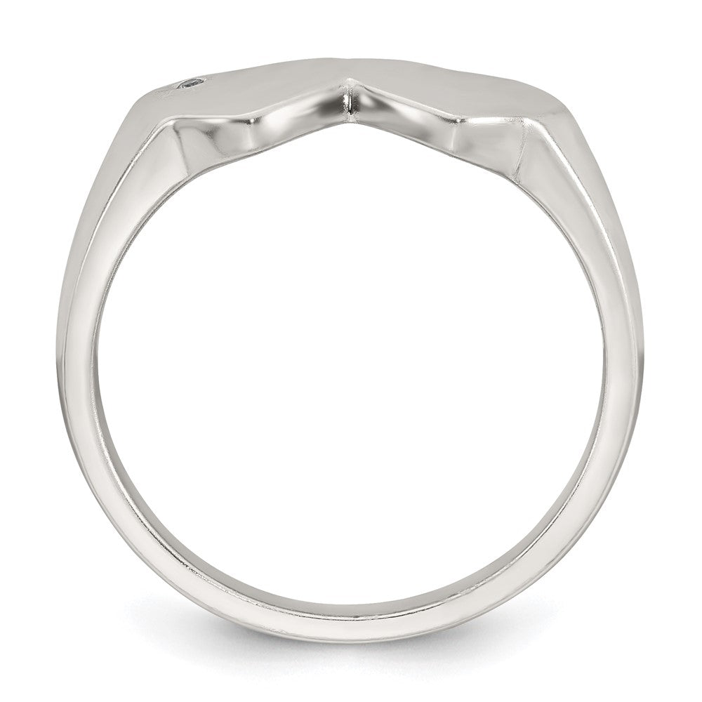 Sterling Silver Polished White CZ Double Heart Size 6 Signet Ring