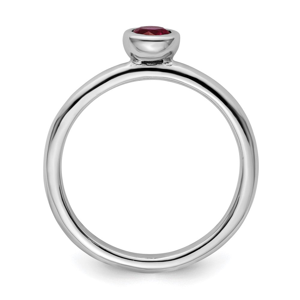 Sterling Silver Stackable Expressions Low 4mm Round Cr. Ruby Ring Size -7