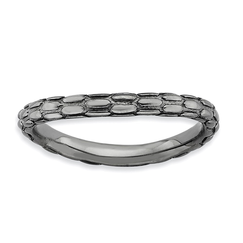 Sterling Silver Stackable Expressions Polished Black-plate Wave Ring
