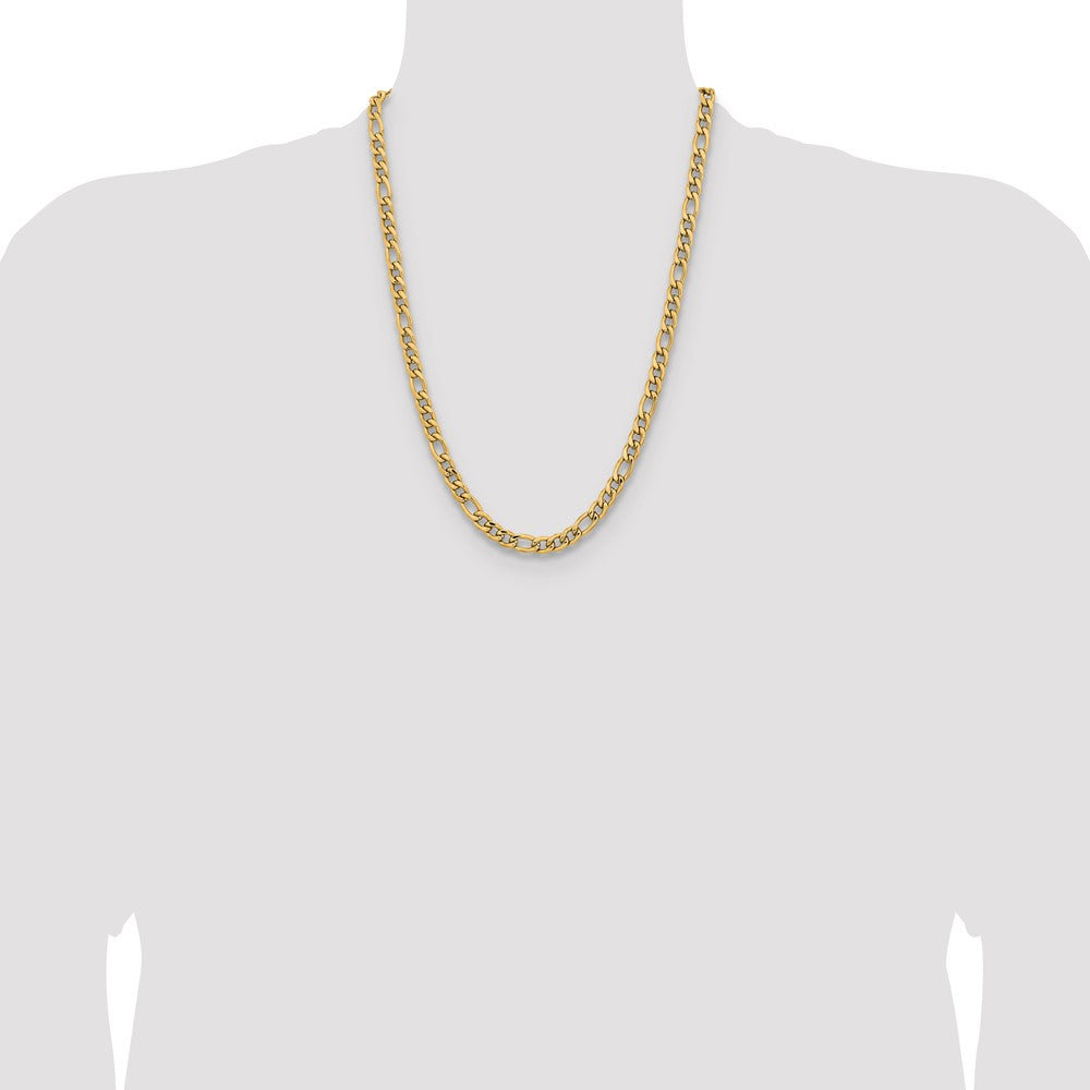 Chisel Stainless Steel Polished Yellow IP-plated 6.75mm 24 inch Figaro Chain