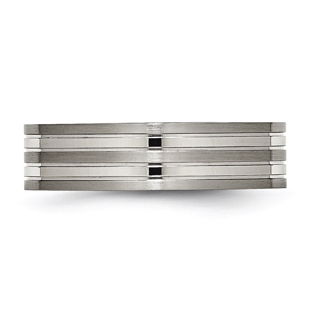 Titanium Brushed and Polished 6mm Grooved Band Size - 6.5