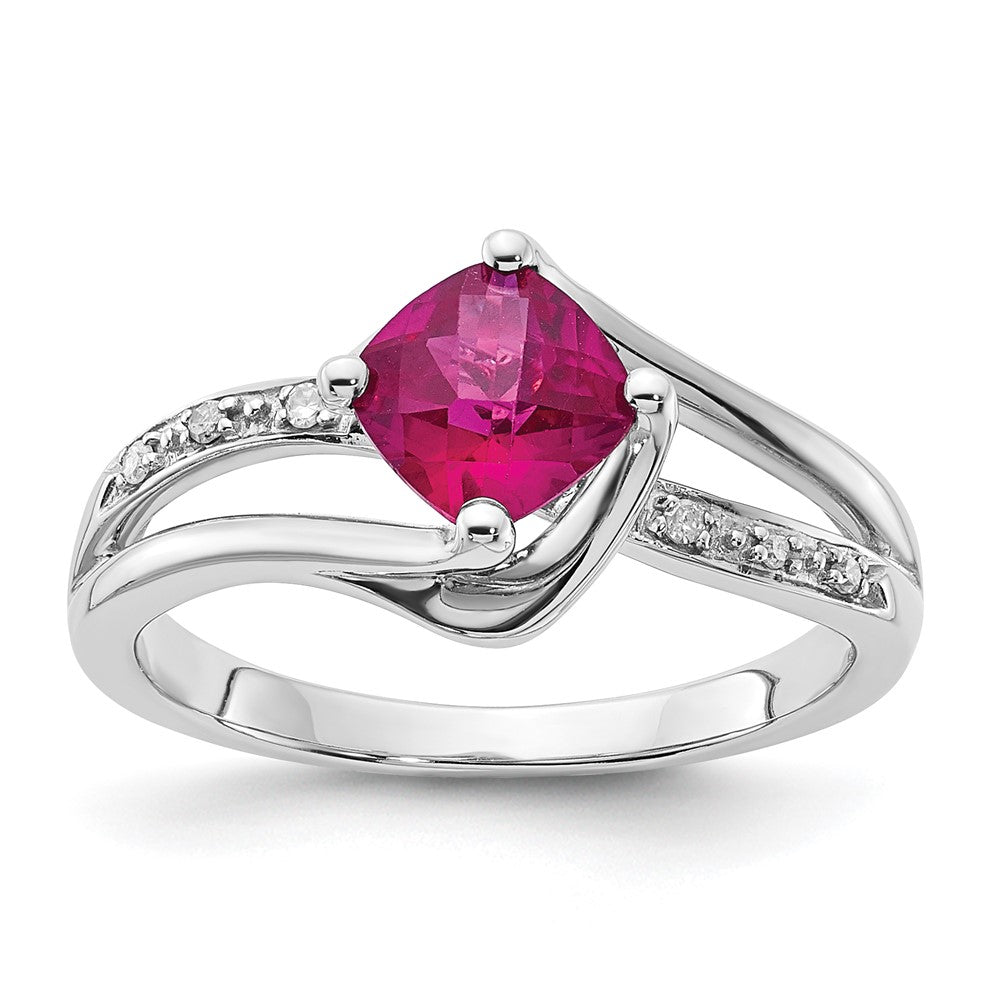 10K White Gold Created Ruby and Diamond Ring