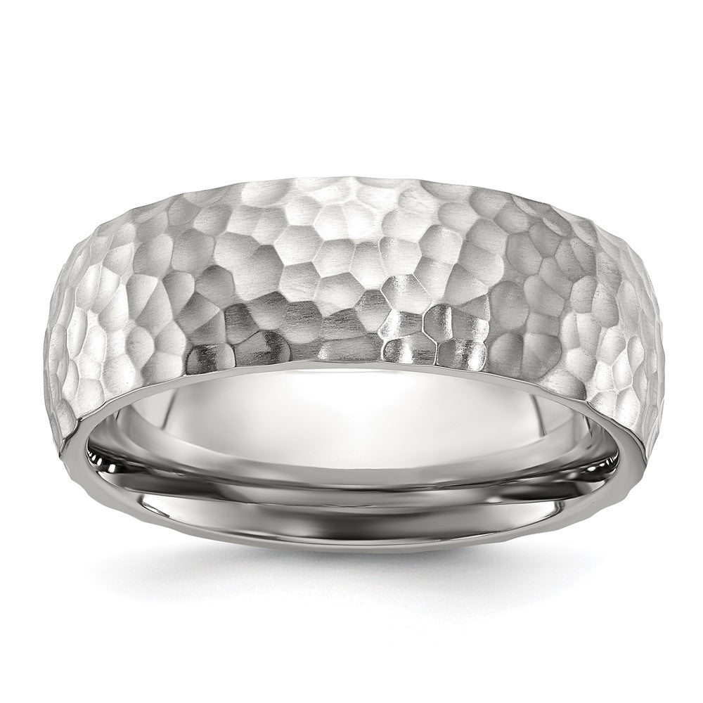 Stainless Steel Brushed and Polished Hammered 7.5mm Band Size - 7.5
