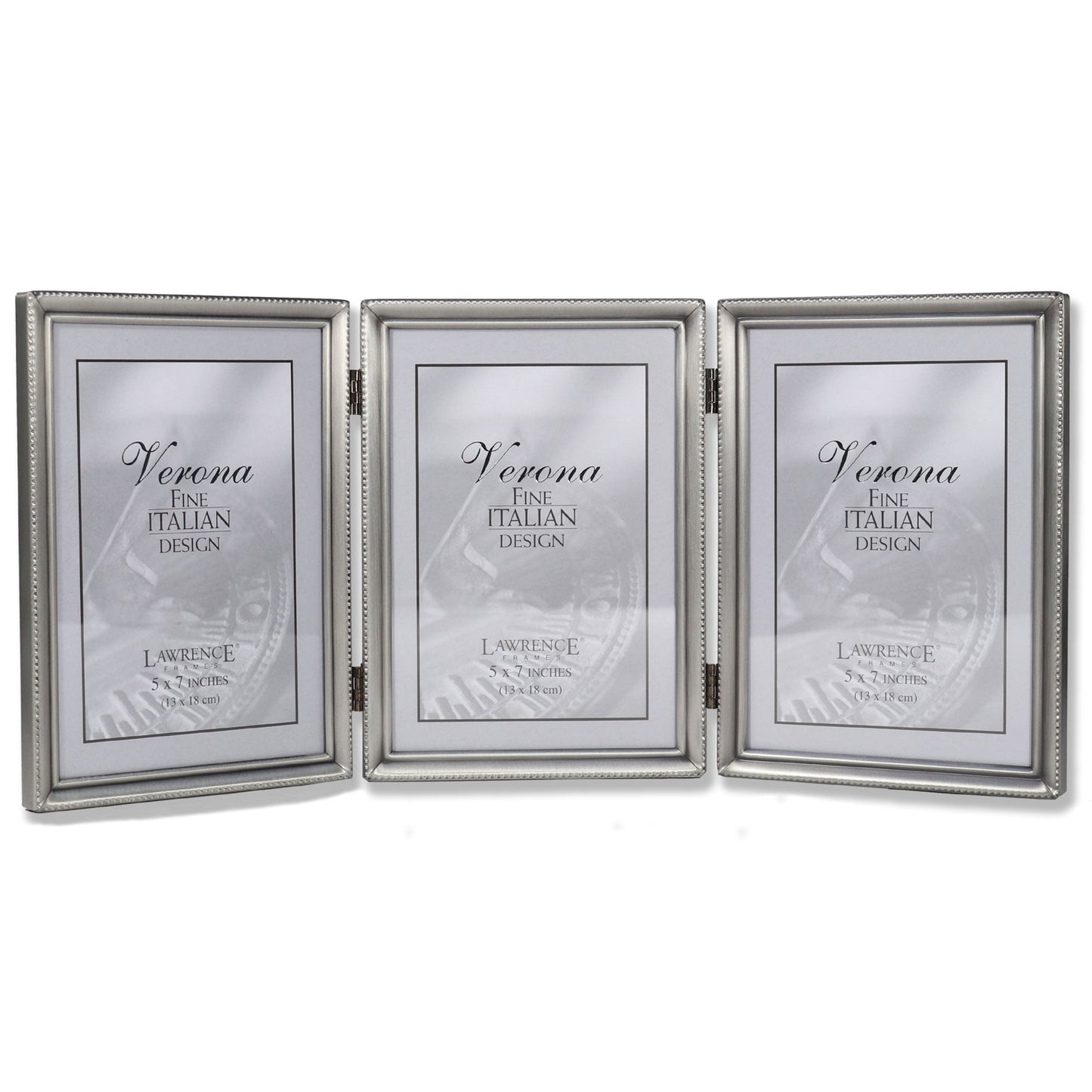 Antique Pewter 5x7 Hinged Triple Picture Frame - Bead Border Design