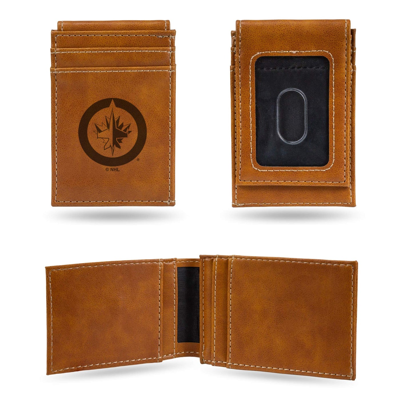 Jets - Win Laser Engraved Brown Front Pocket Wallet