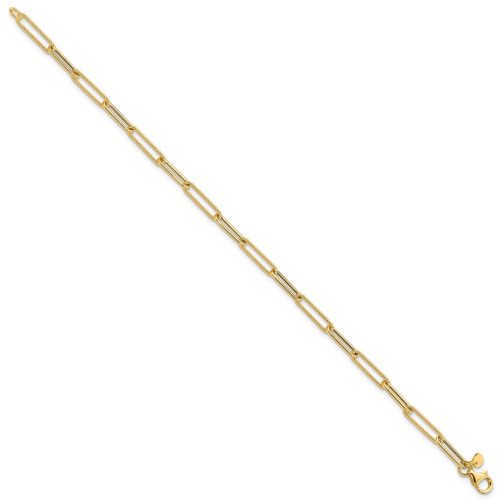 14K Polished and Textured Paperclip Link Bracelet 7.5  inches