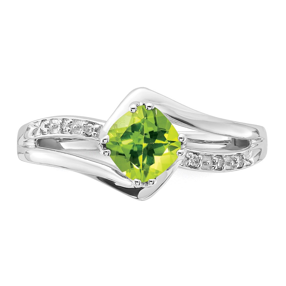 SS 6X6 Peridot and Diamond Ring