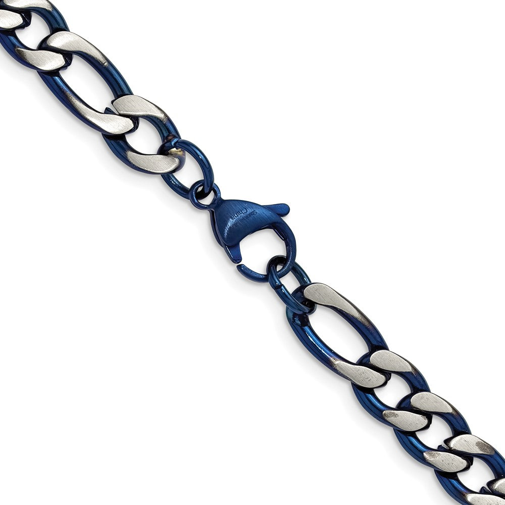Stainless Steel Brushed and Polished Blue IP-plated 7.5mm 24in Necklace