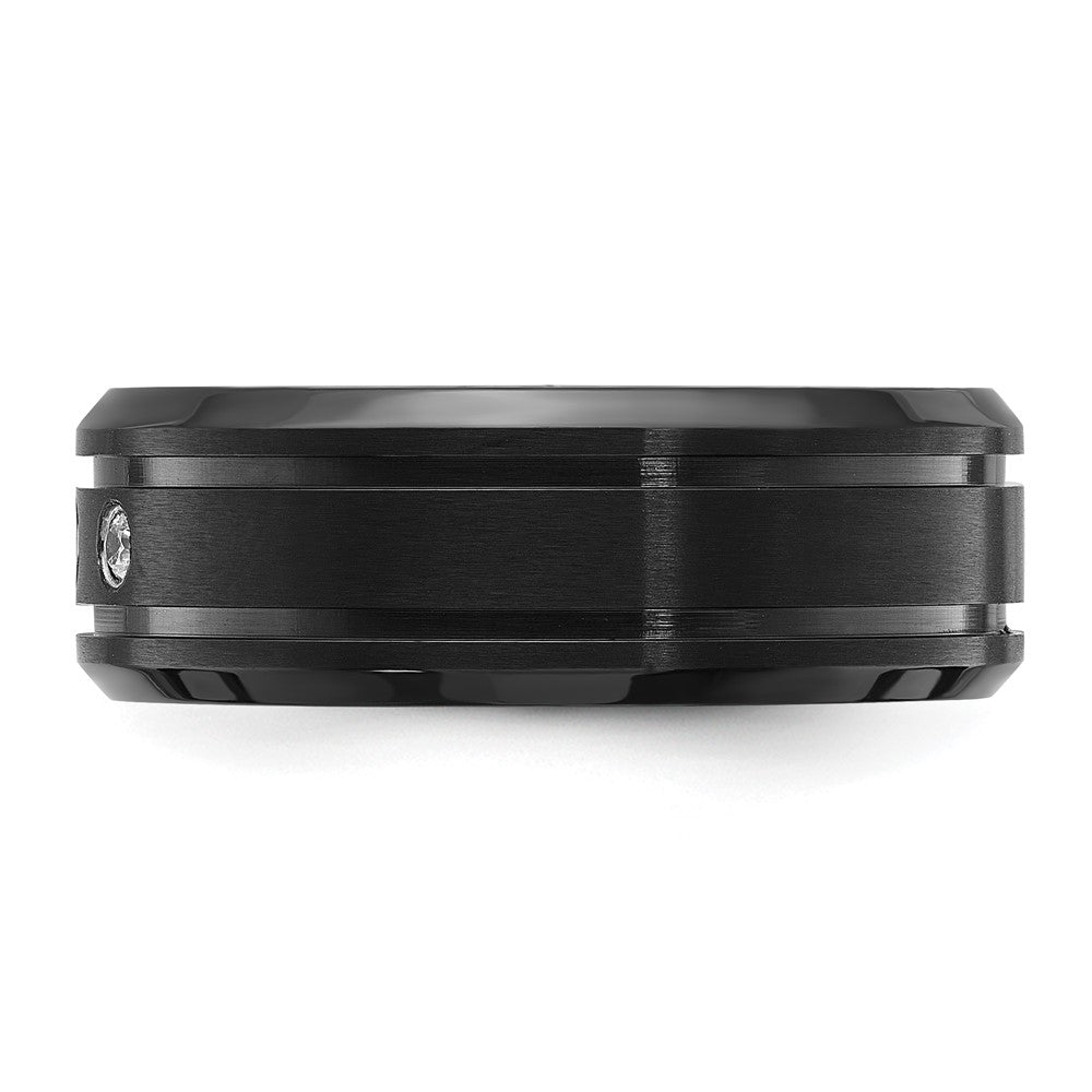 Chisel Stainless Steel Brushed and Polished Black IP-plated with CZ 8mm Band Size - 8