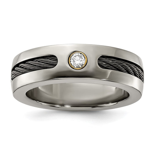 Titanium w/Black Nitinol Cable/18K Bezel set .10ct. Diamond 7mm Band