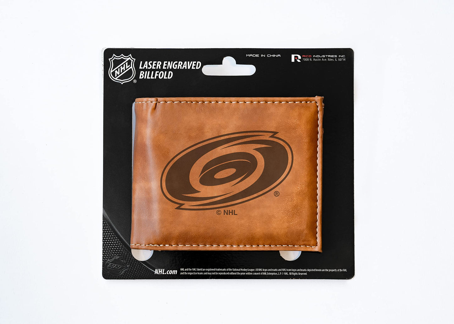 Carolina NHL Hurricanes Laser Engraved Brown Billfold Wallet
