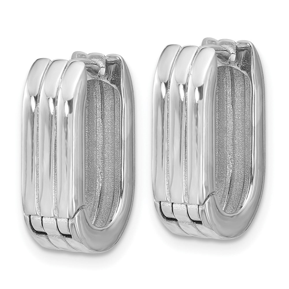 14K WG Polished / Grooved Hinged Huggie Hoop Earrings